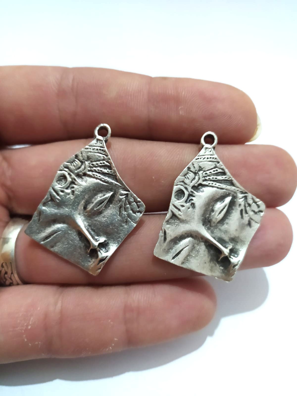 Takı Yapımı için 2 Adet Roma Yüz Otantik Gümüş Kaplama Kolye Bileklik Küpe Halhal Ucu