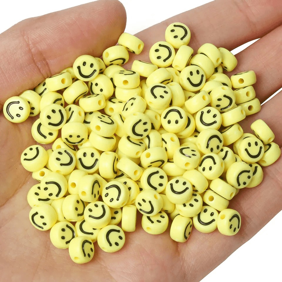 Takı Yapımı için Gülen Yüz Boncuk Sarı Renkli 50 Adet